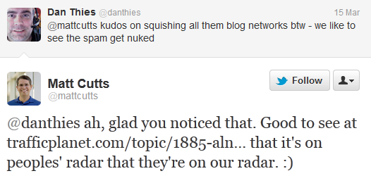 Dan Thies and Matt Cutts on Twitter