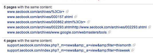 Alexa Duplicate Content Grouped Links