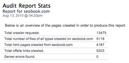 Alexa Site Audit Report Stats