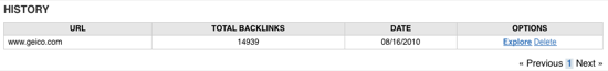Backlink Explorer History