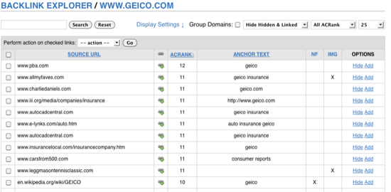 Backlink Explorer Results