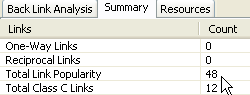 Link Analysis Summary Screen top.