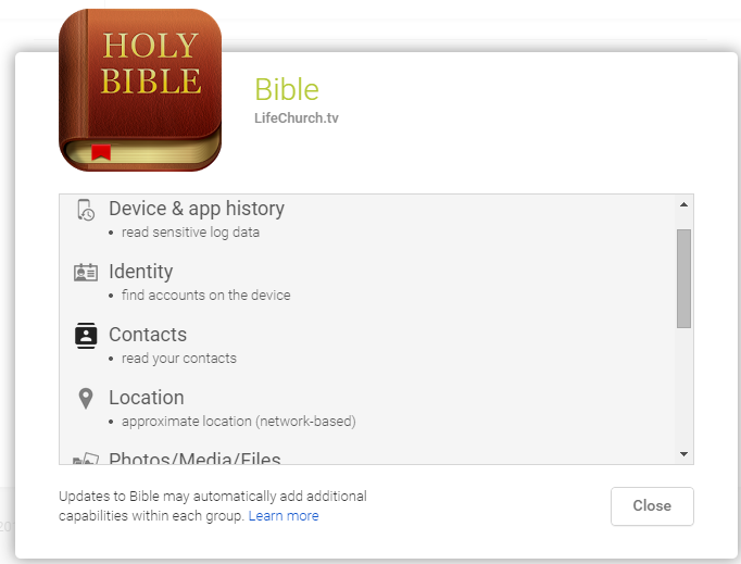 Holy Bible App Permissions