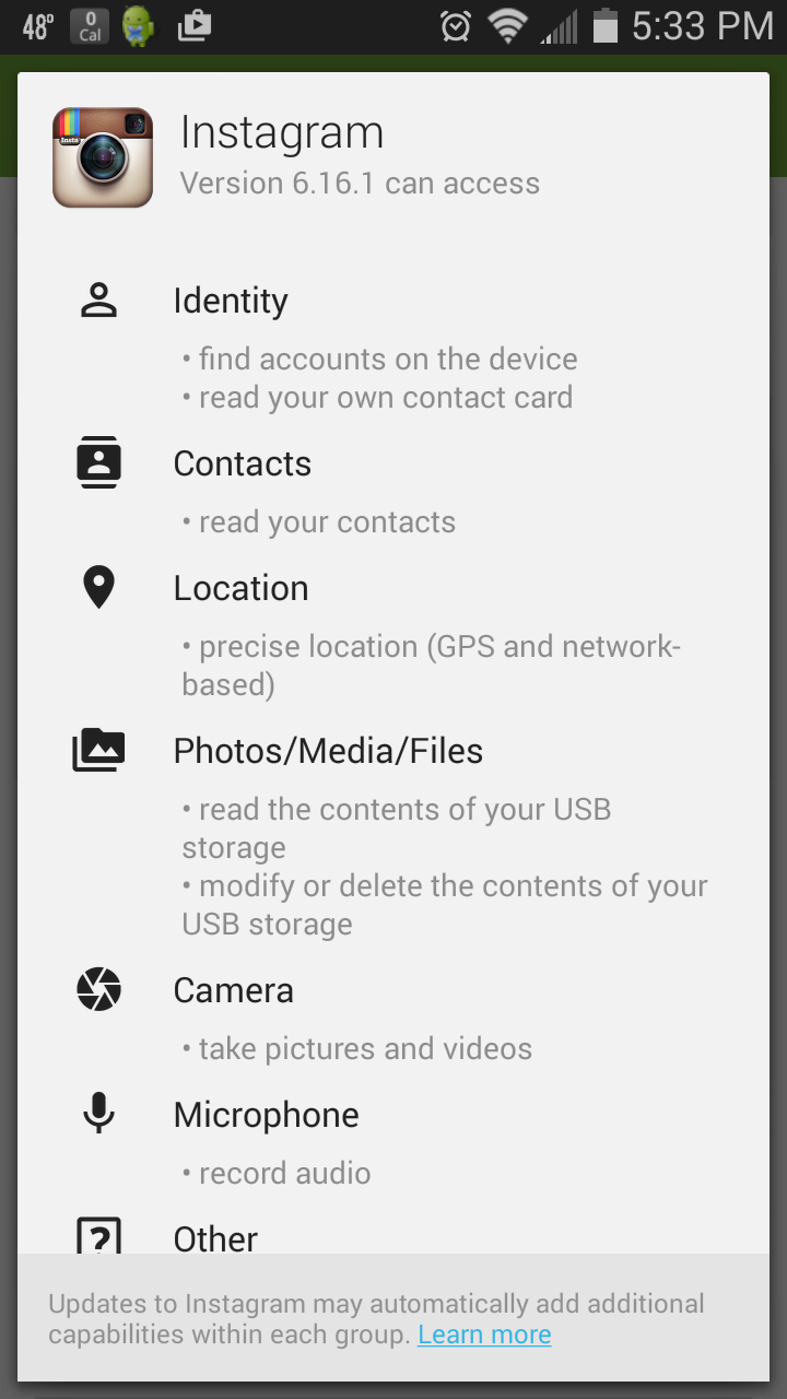 Instagram Mobile App Permissions