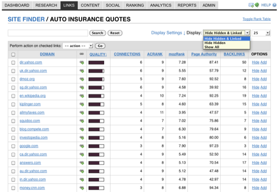 Site Finder Results