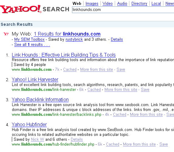 Yahoo! site search with tagged by results in it.