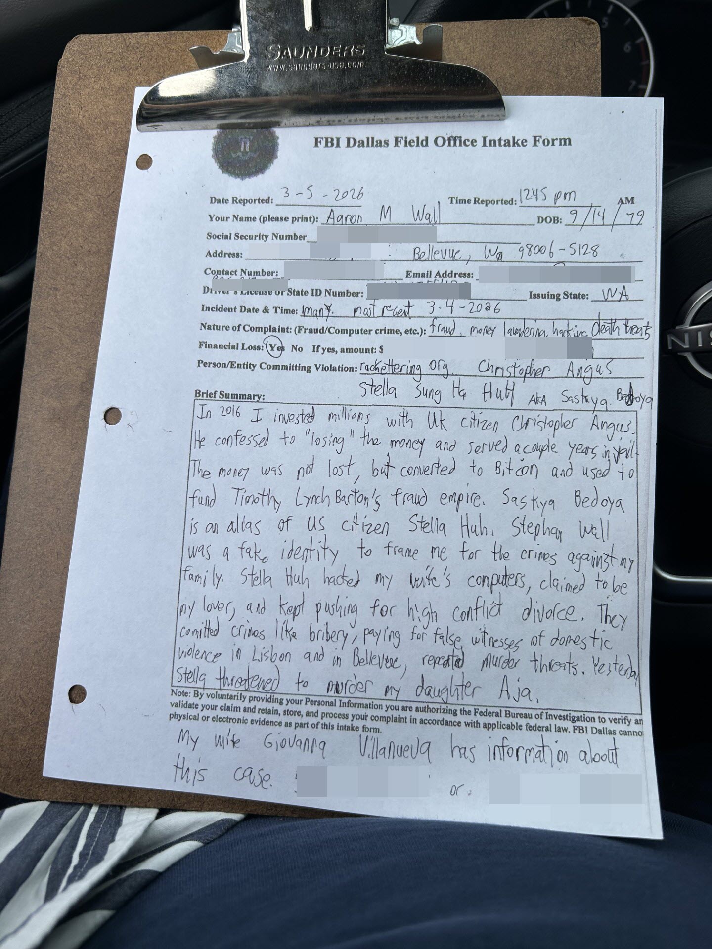 Dallas FBI submission form.